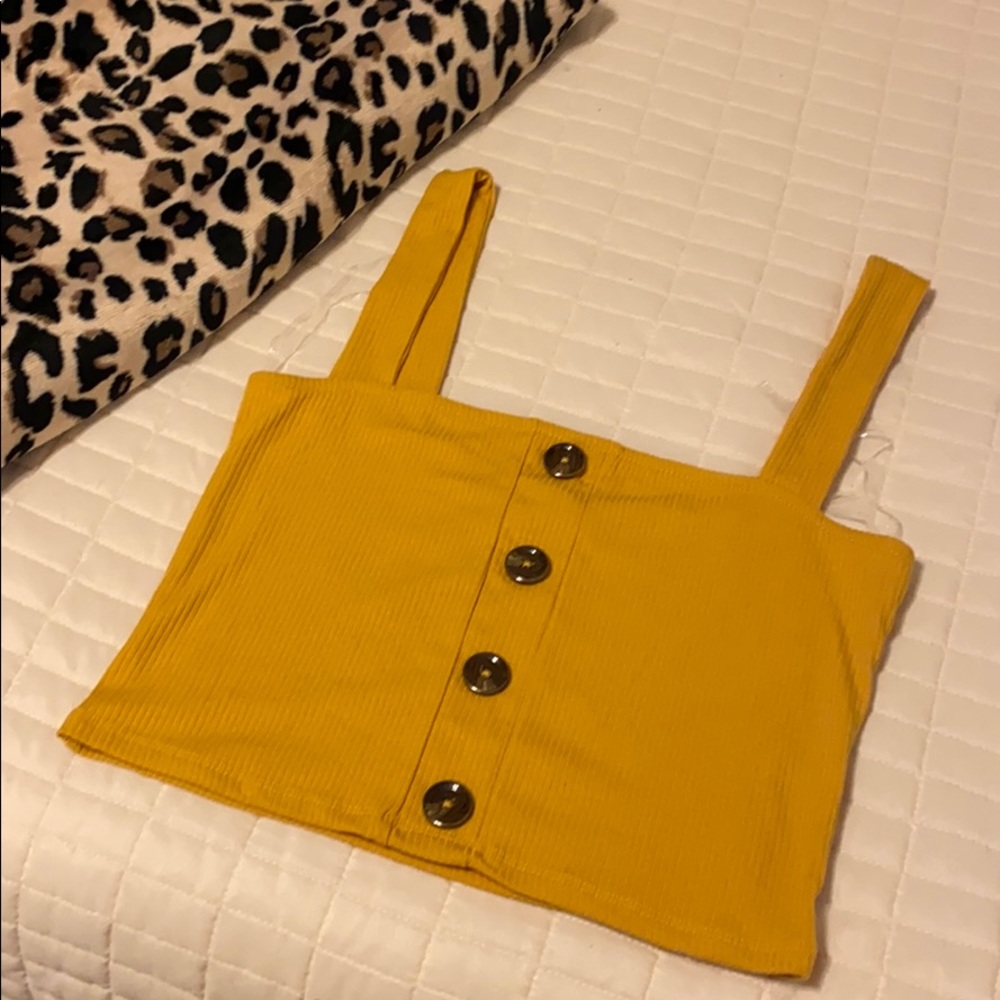 Yellow Buttoned Crop Top